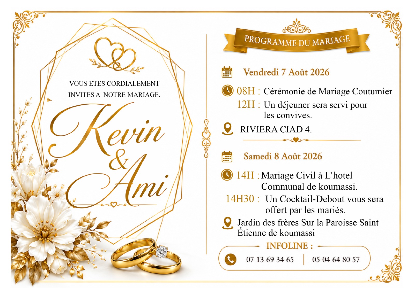 Carte d’invitation au mariage de Kevin et Ami